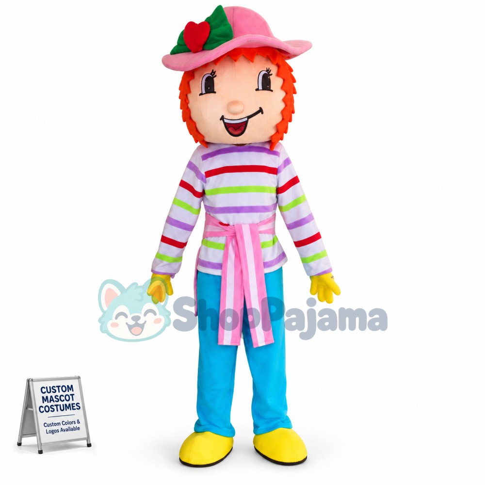 Curly Woman With Striped Top Mascot Costume