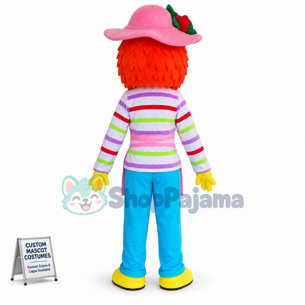 Curly Woman With Striped Top Mascot Costume