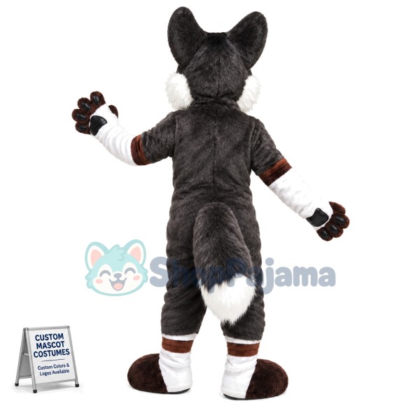 Surprised Black & White Wolf Mascot Costume
