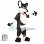 Surprised Black & White Wolf Mascot Costume