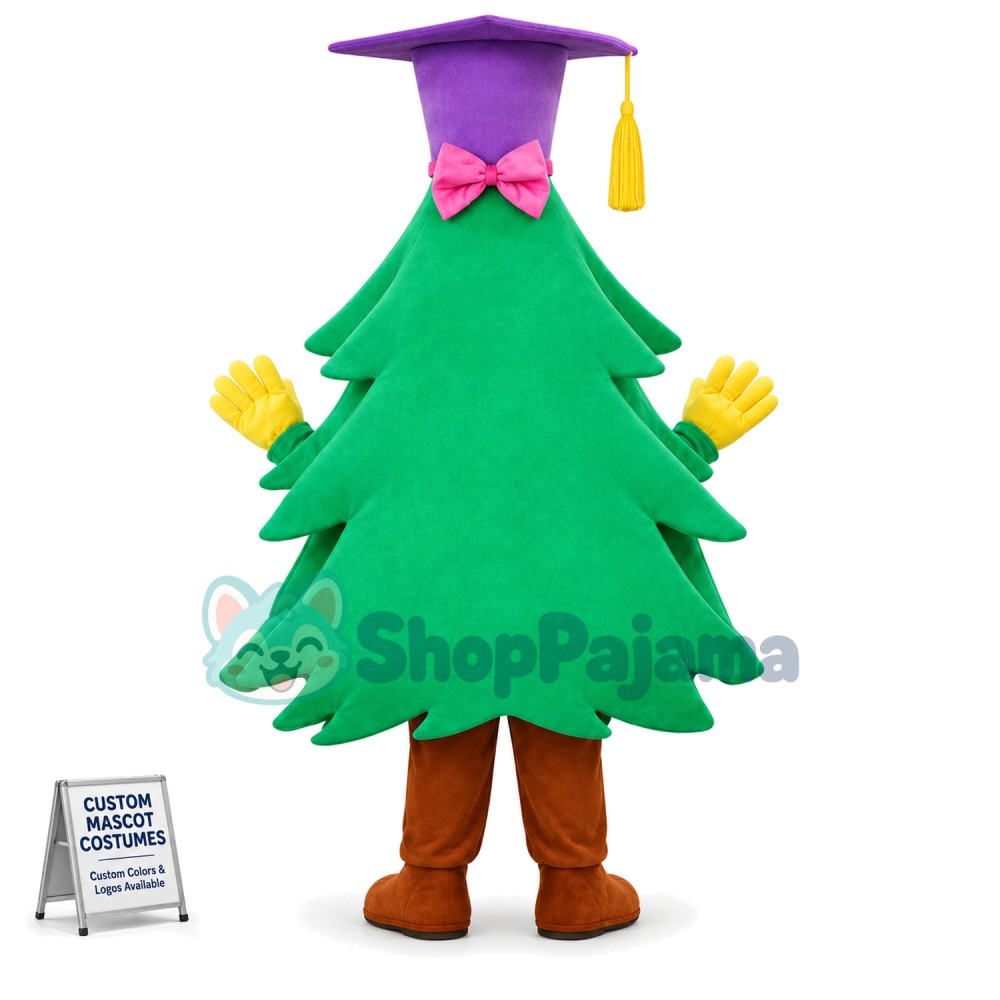 Pine Tree In Purple Doctor Hat Mascot Costume