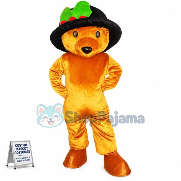 Brown Bear In The Oversize Hat Mascot Costume