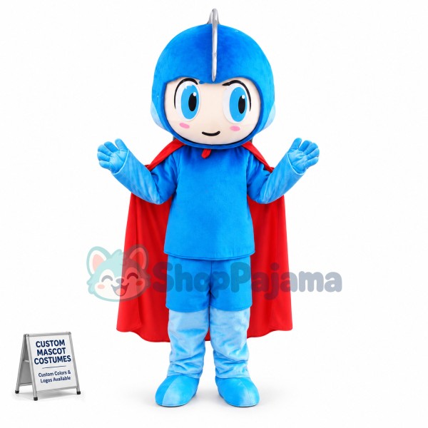 Blue Hero With Cloak Mascot Costume