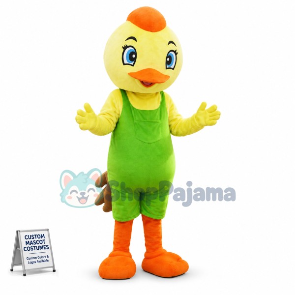 Yellow Chicken With Overalls Mascot Costume