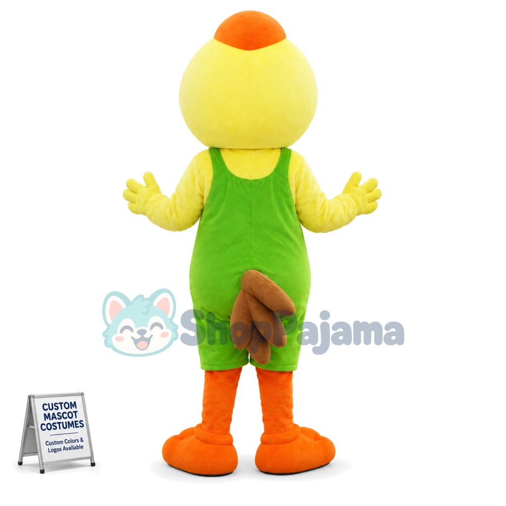 Yellow Chicken With Overalls Mascot Costume