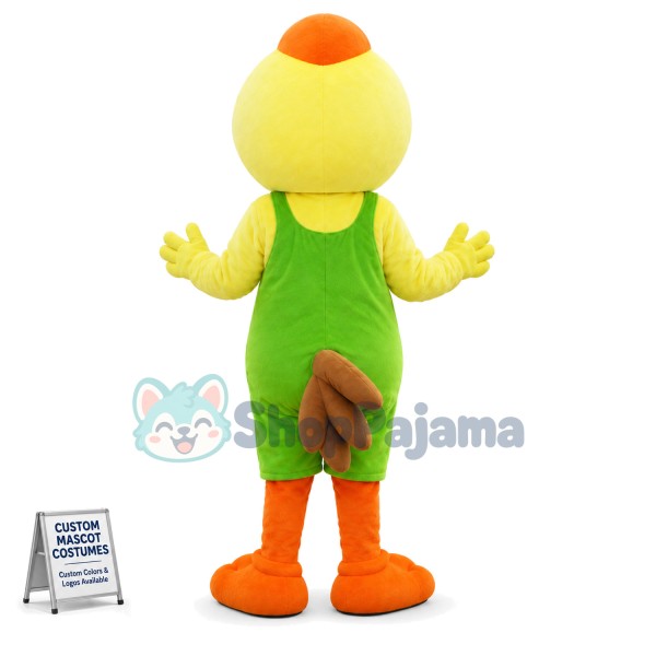 Yellow Chicken With Overalls Mascot Costume