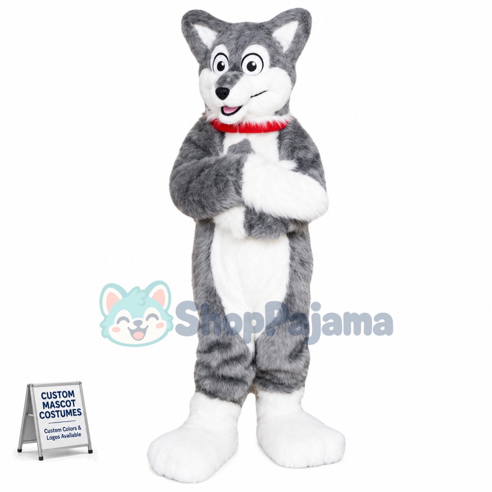 Long Fur House Wolfdog Mascot Costume