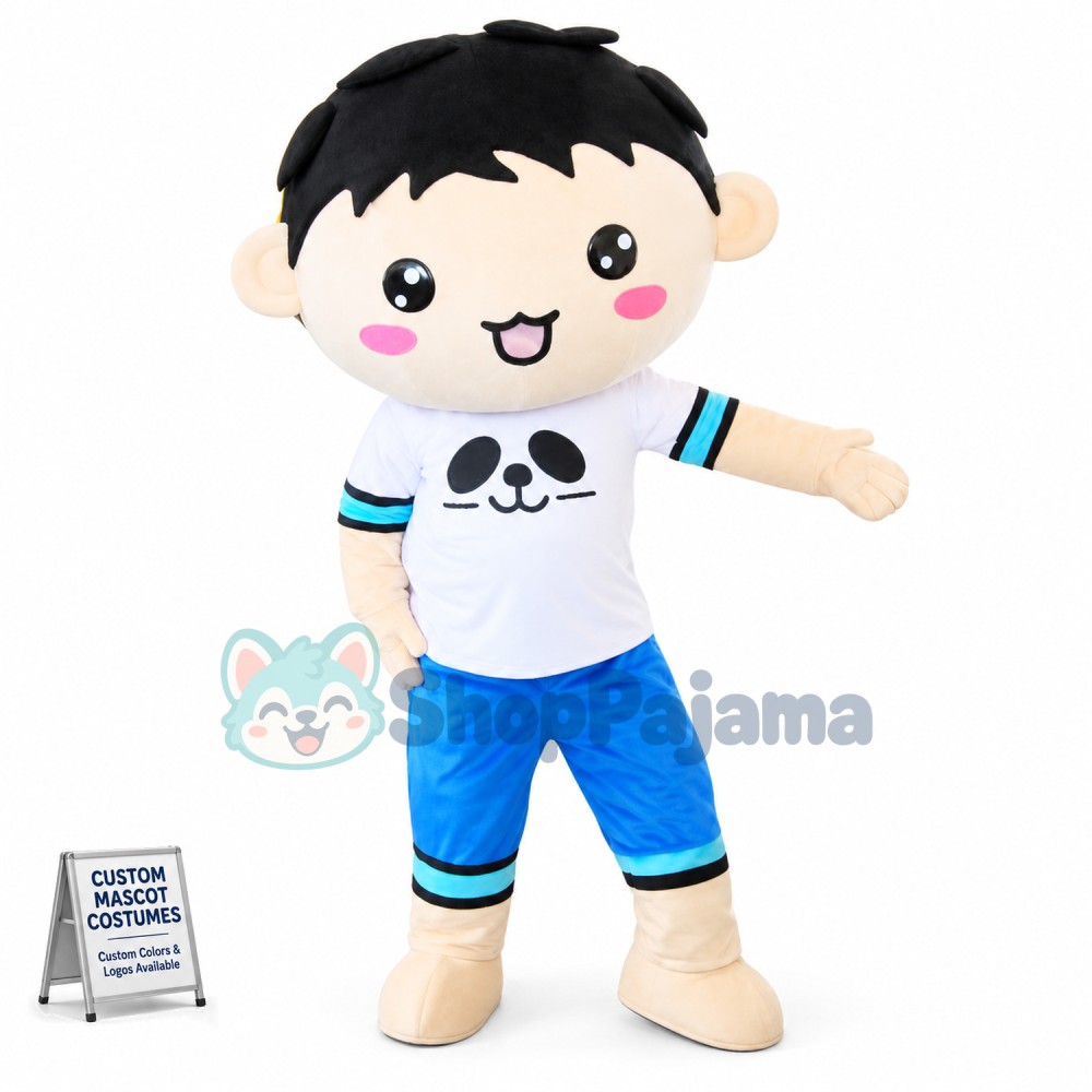 Boy In The Panda Print Suit Mascot Costume