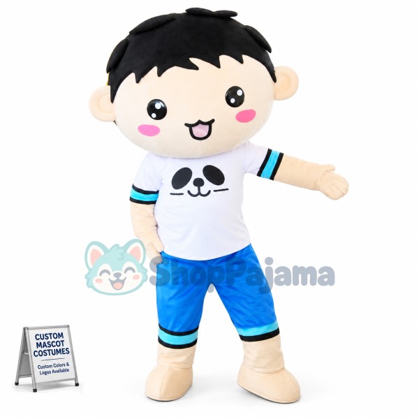 Boy In The Panda Print Suit Mascot Costume