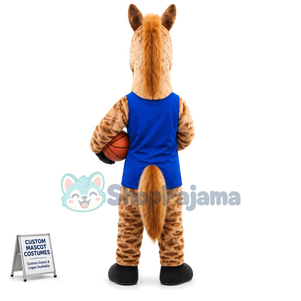 Brown Horse Mascot Costume Playing Basketball
