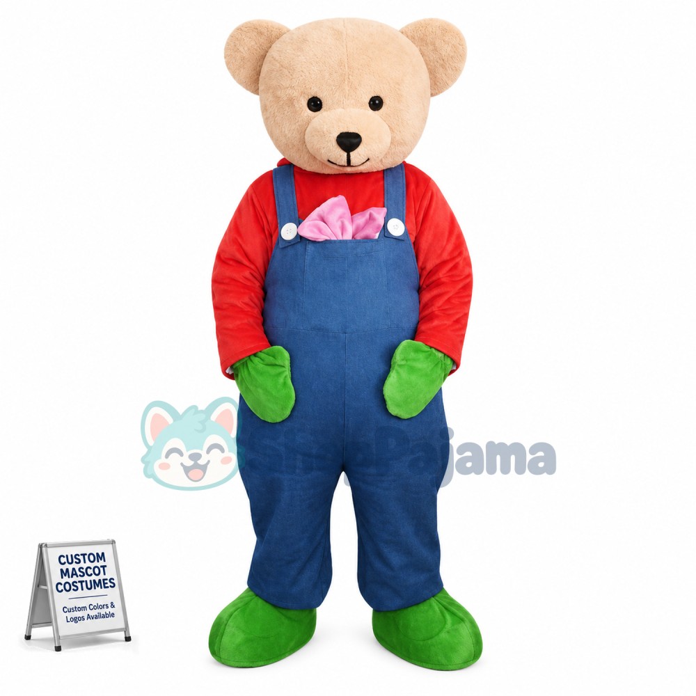 Well-behaved Denim Bib Bear Mascot Costume