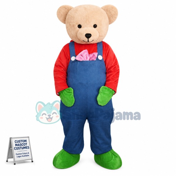 Well-behaved Denim Bib Bear Mascot Costume