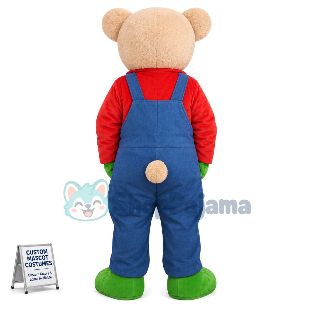 Well-behaved Denim Bib Bear Mascot Costume