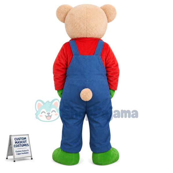 Well-behaved Denim Bib Bear Mascot Costume