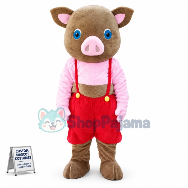 Brown Pig With Navel Mascot Costume