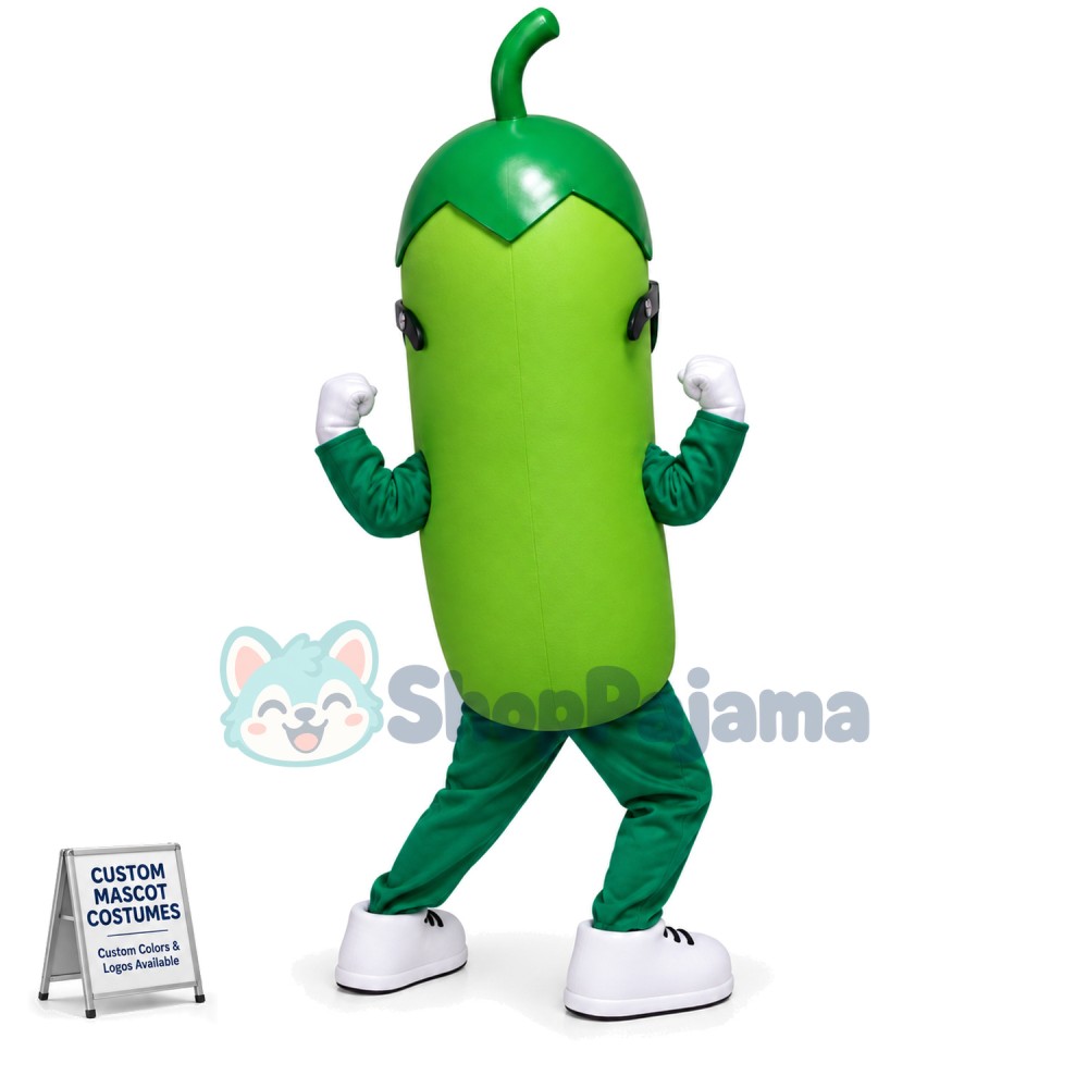 Showing Green Eggplant Mascot Costume