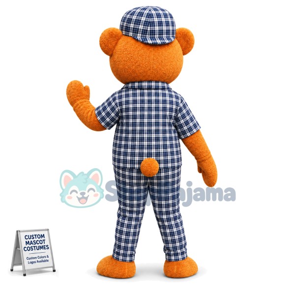 Brown Bear In Plaid Suit Mascot Costume