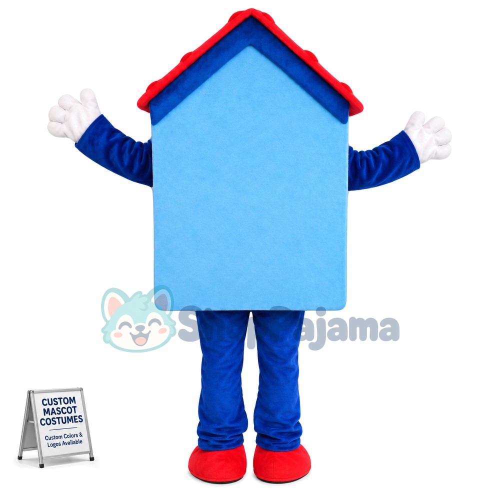 Blue House Cartoon Mascot Costume