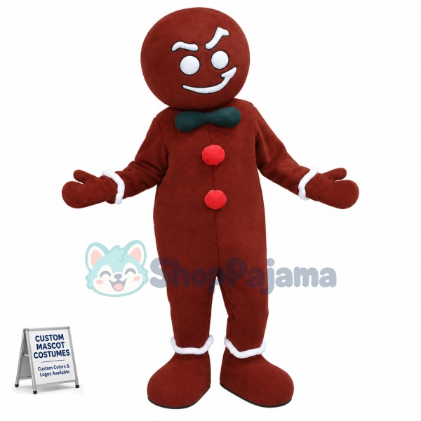 Bow Tie Gingerbread Man Mascot Costume