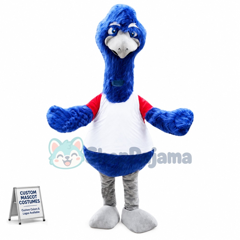Blue Furry Ostrich Mascot Costume