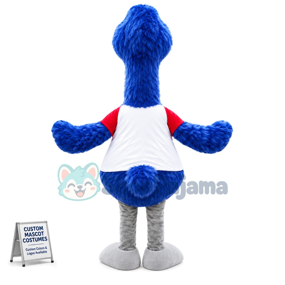 Blue Furry Ostrich Mascot Costume