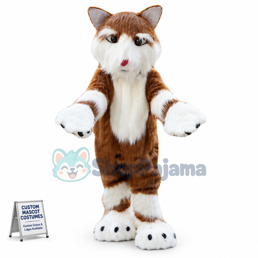 Brown & White Fox Mascot Long Wool Costume