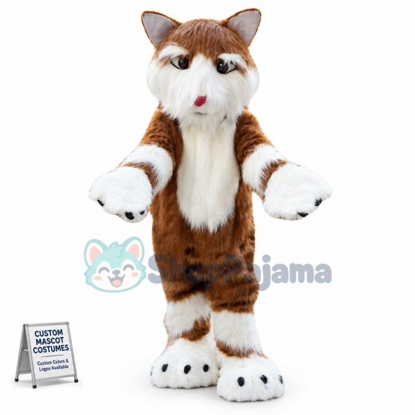 Brown & White Fox Mascot Long Wool Costume