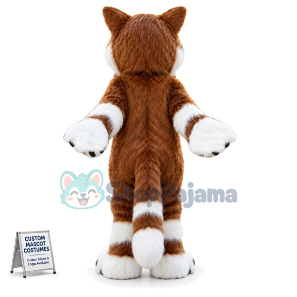 Brown & White Fox Mascot Long Wool Costume