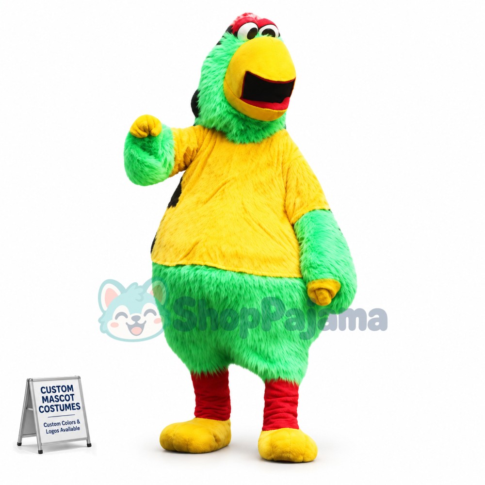 Surprised Green Furry Bird Mascot Costume