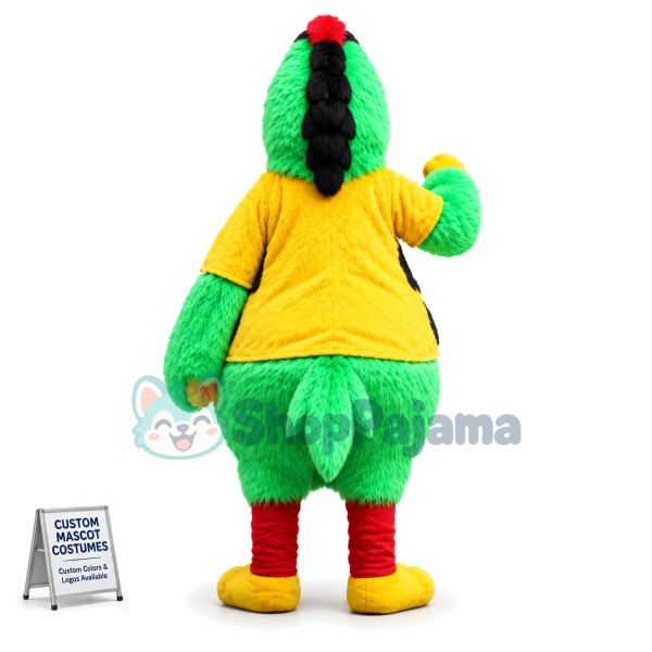 Surprised Green Furry Bird Mascot Costume