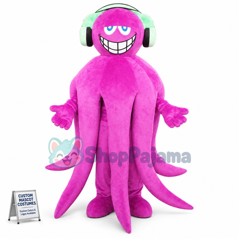 Giant Octopus With Headphone Mascot Costume