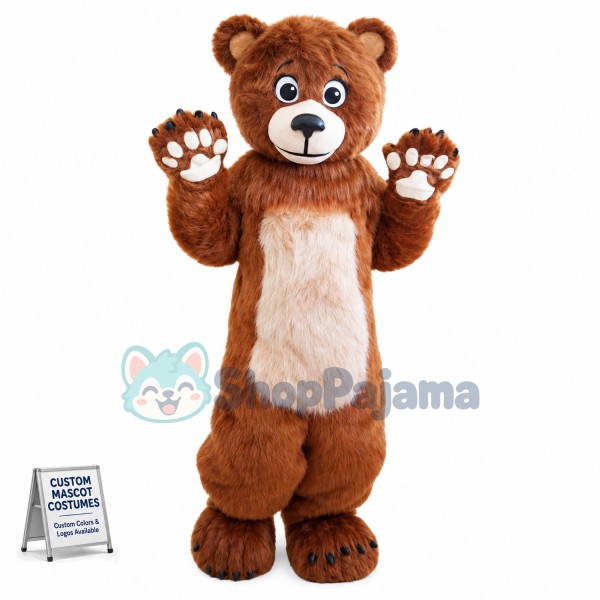 Affable Furry Brown Bear Mascot Costume