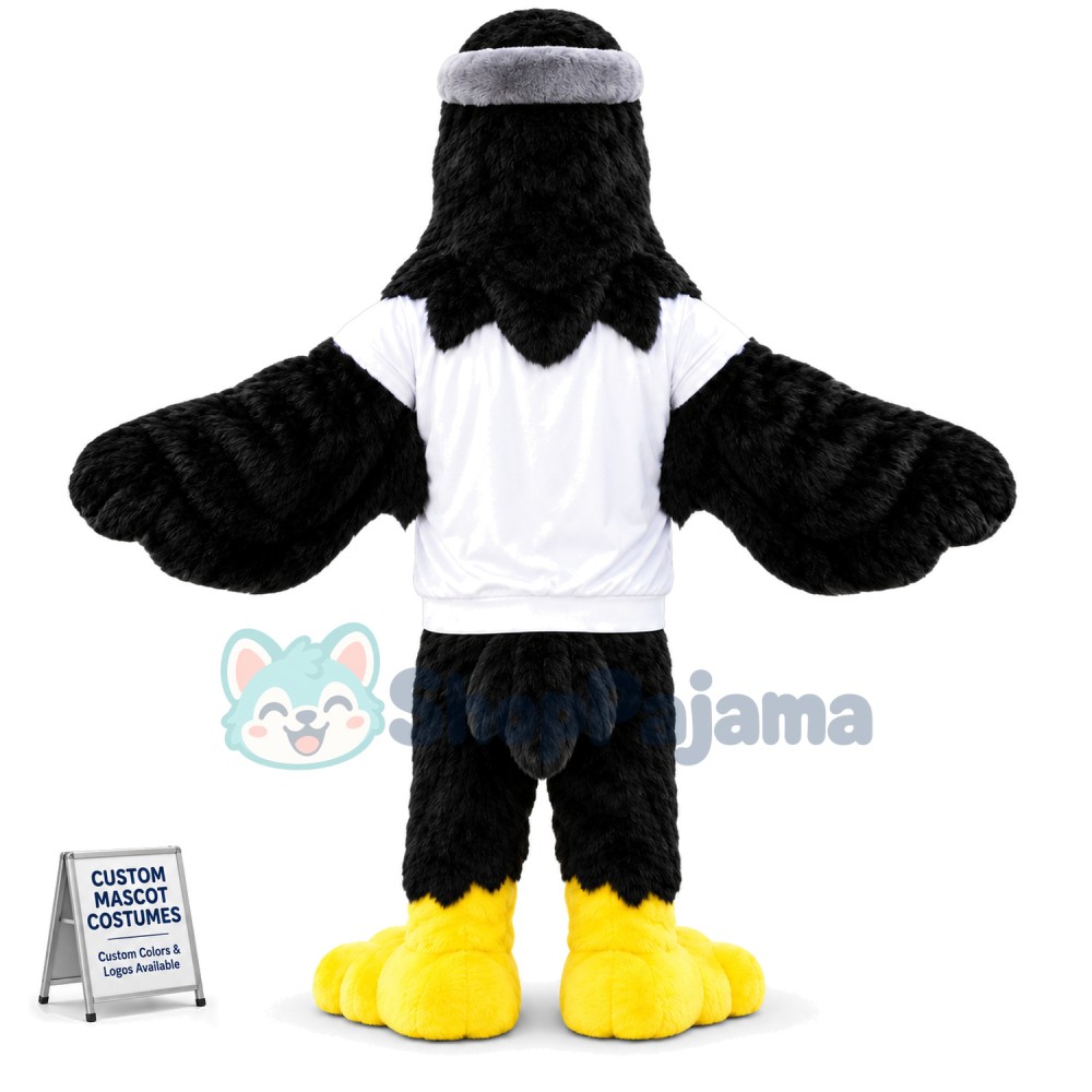 Black Furry Eagle Mascot Costume