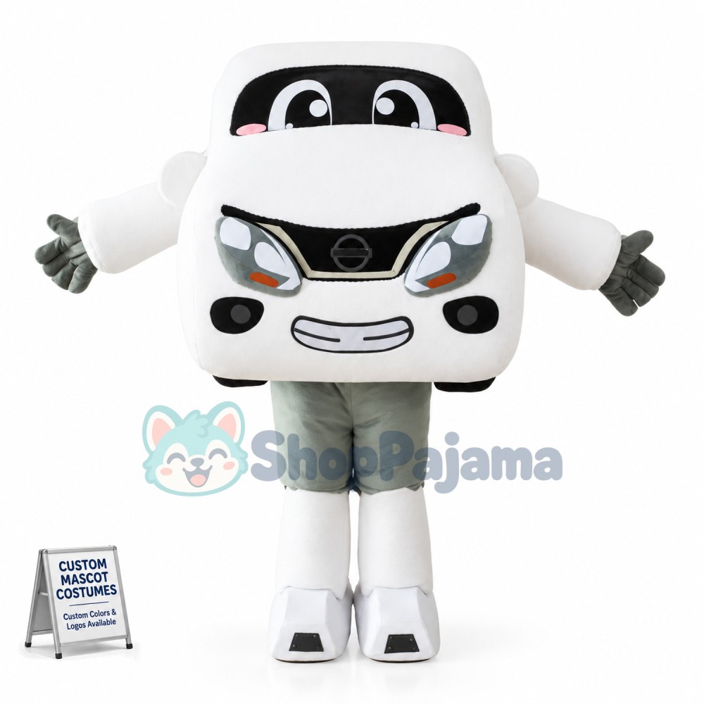 White Car Cartoon Mascot Costume