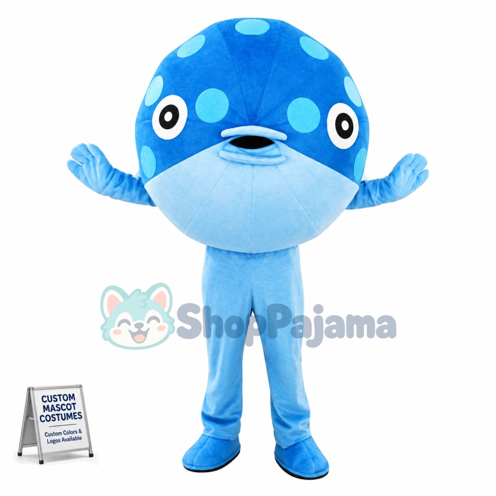 Swollen Blue Pufferfish Mascot Costume