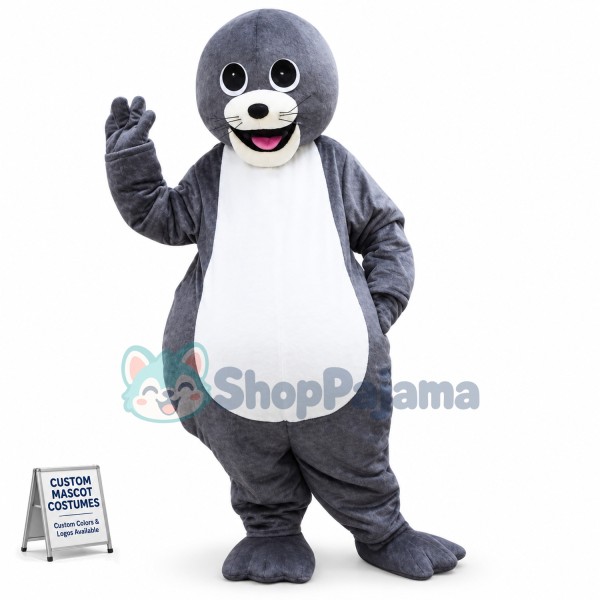 Amused Grey Sea Lion Mascot Costume