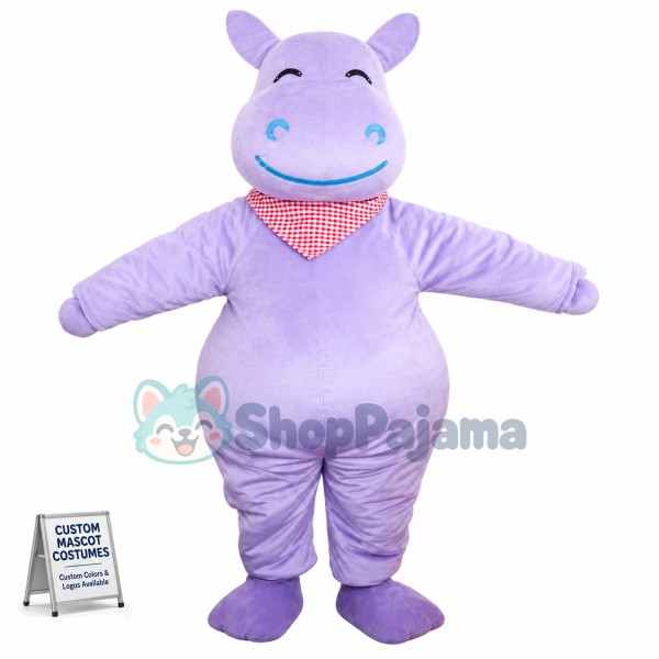 Polite Lilac Hippopotamus Mascot Costume