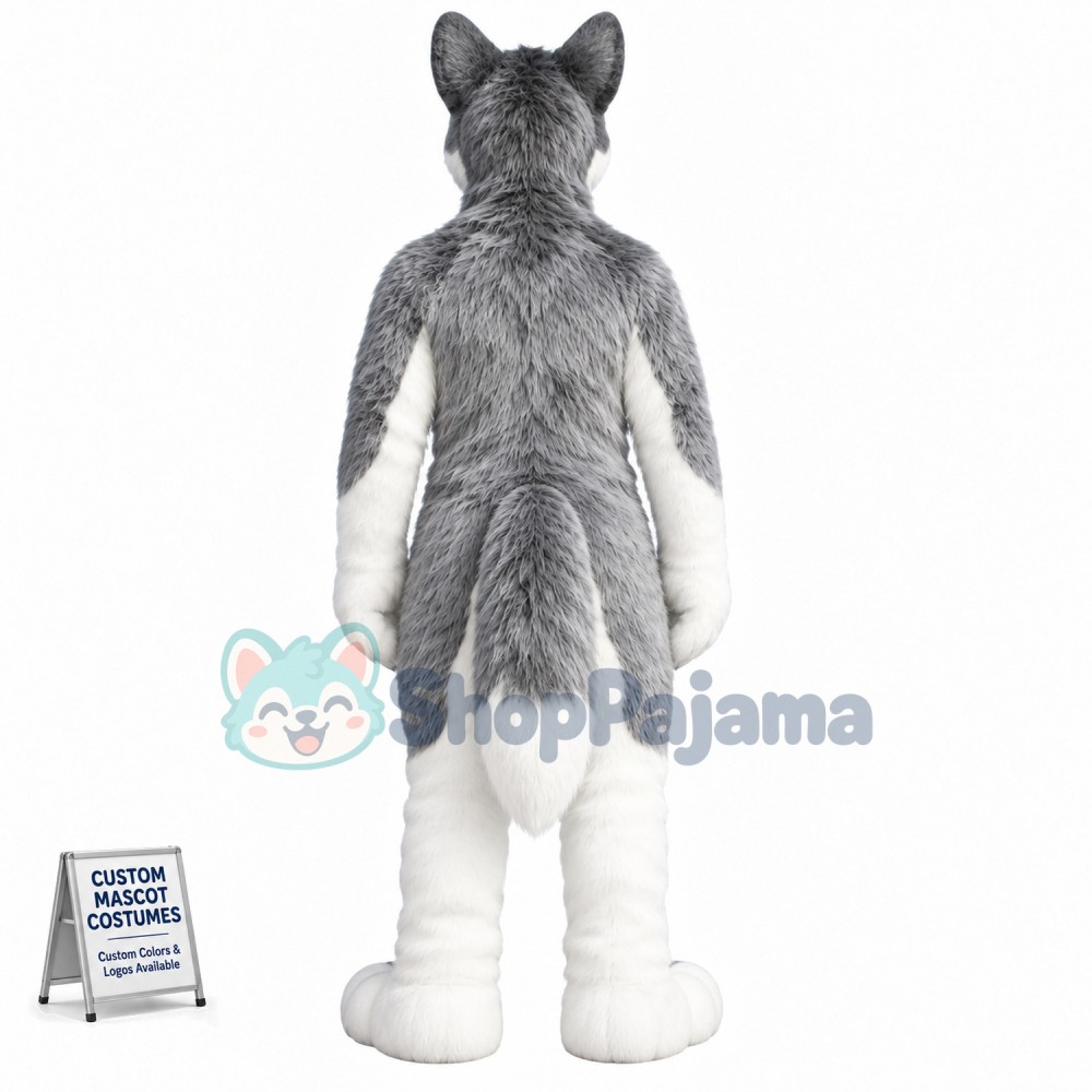 Forceful Wolfdog Long Wool Mascot Costume