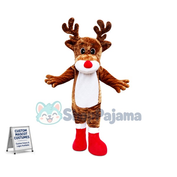 Christmas Elk With Red Nose Mascot Costume