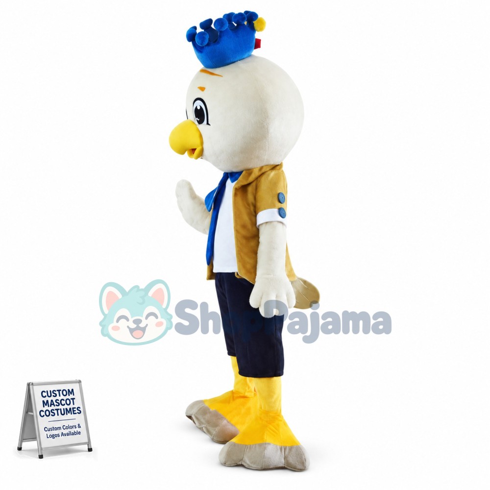 Blue Crown Bird Mascot Cartoon Costume