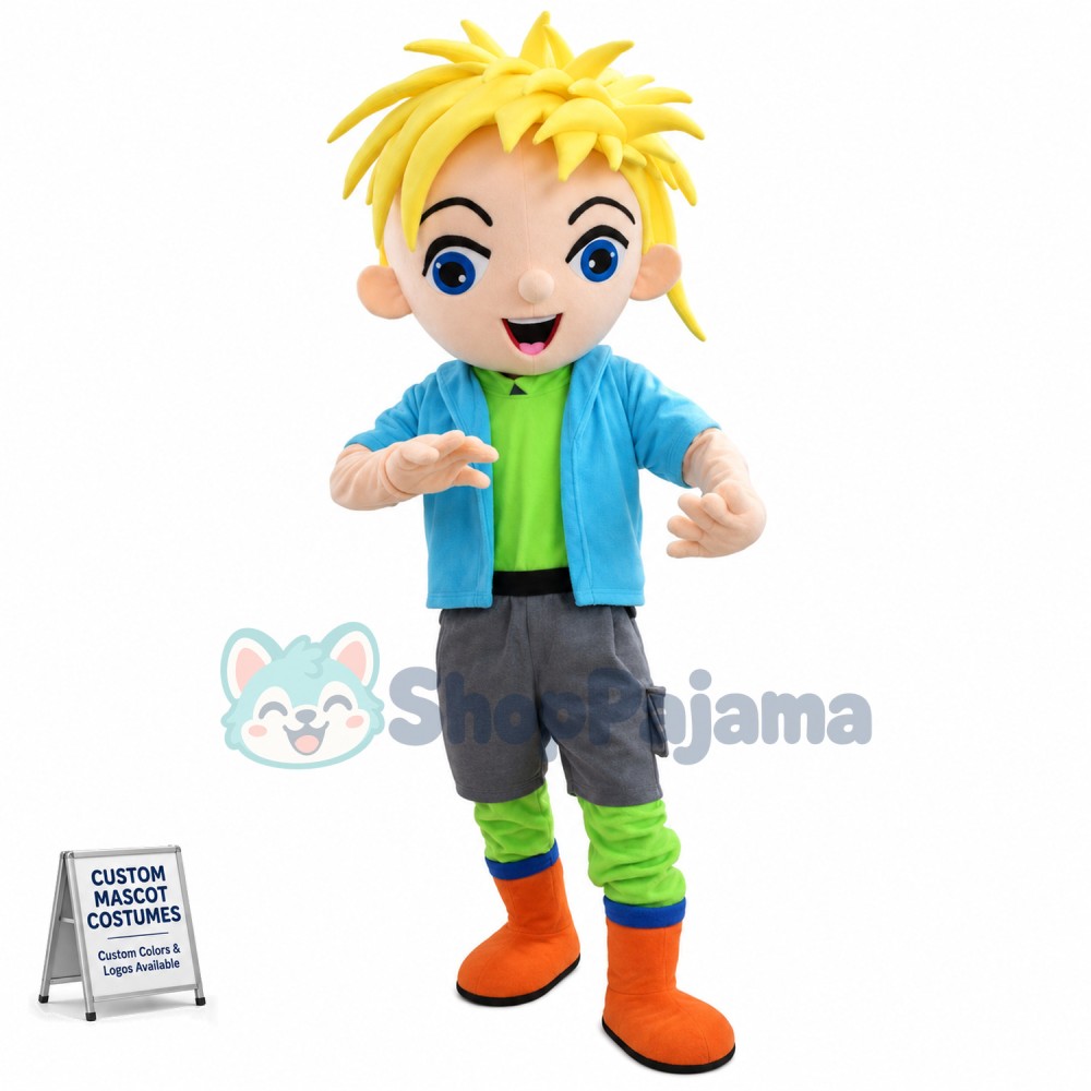 Blond Adventure Boy Mascot Costume