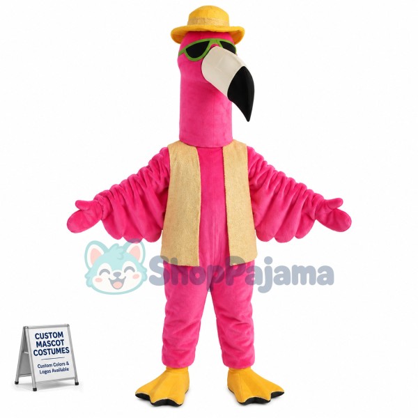 Pink Ostrich On Vacation Mascot Costume