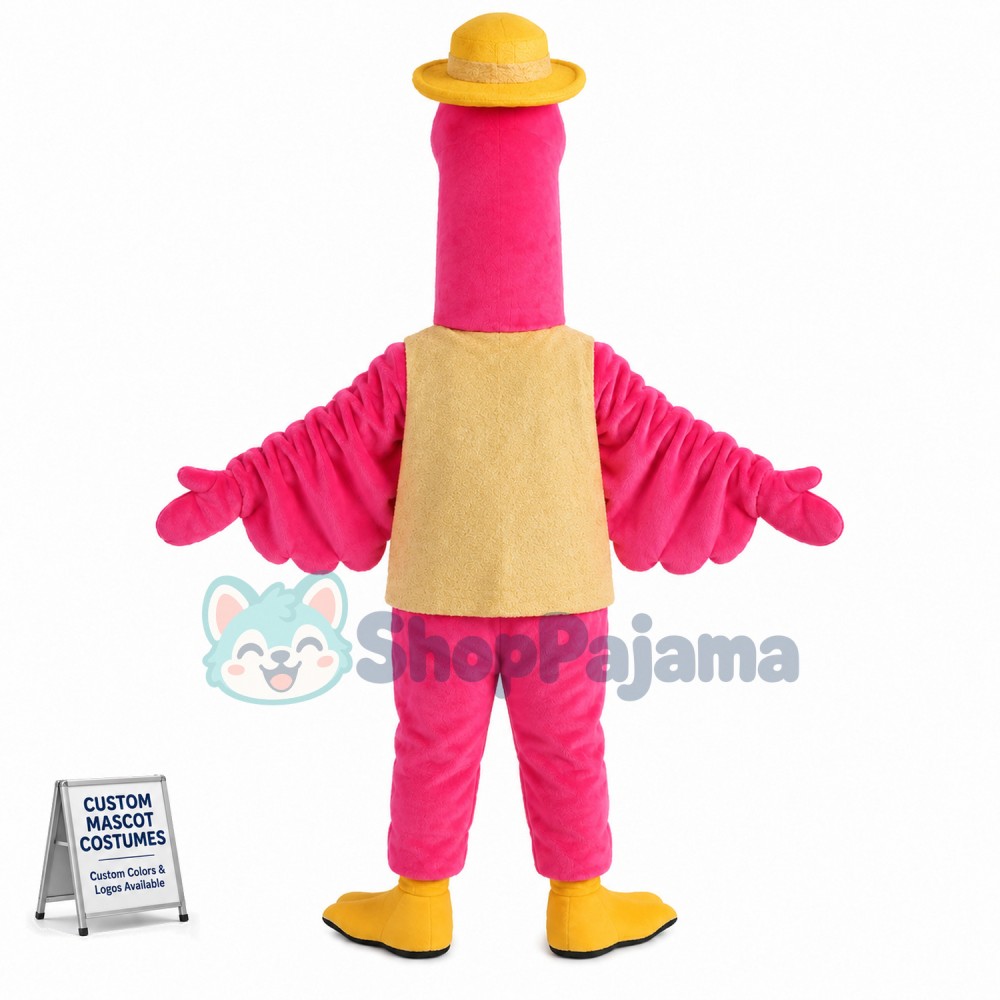 Pink Ostrich On Vacation Mascot Costume