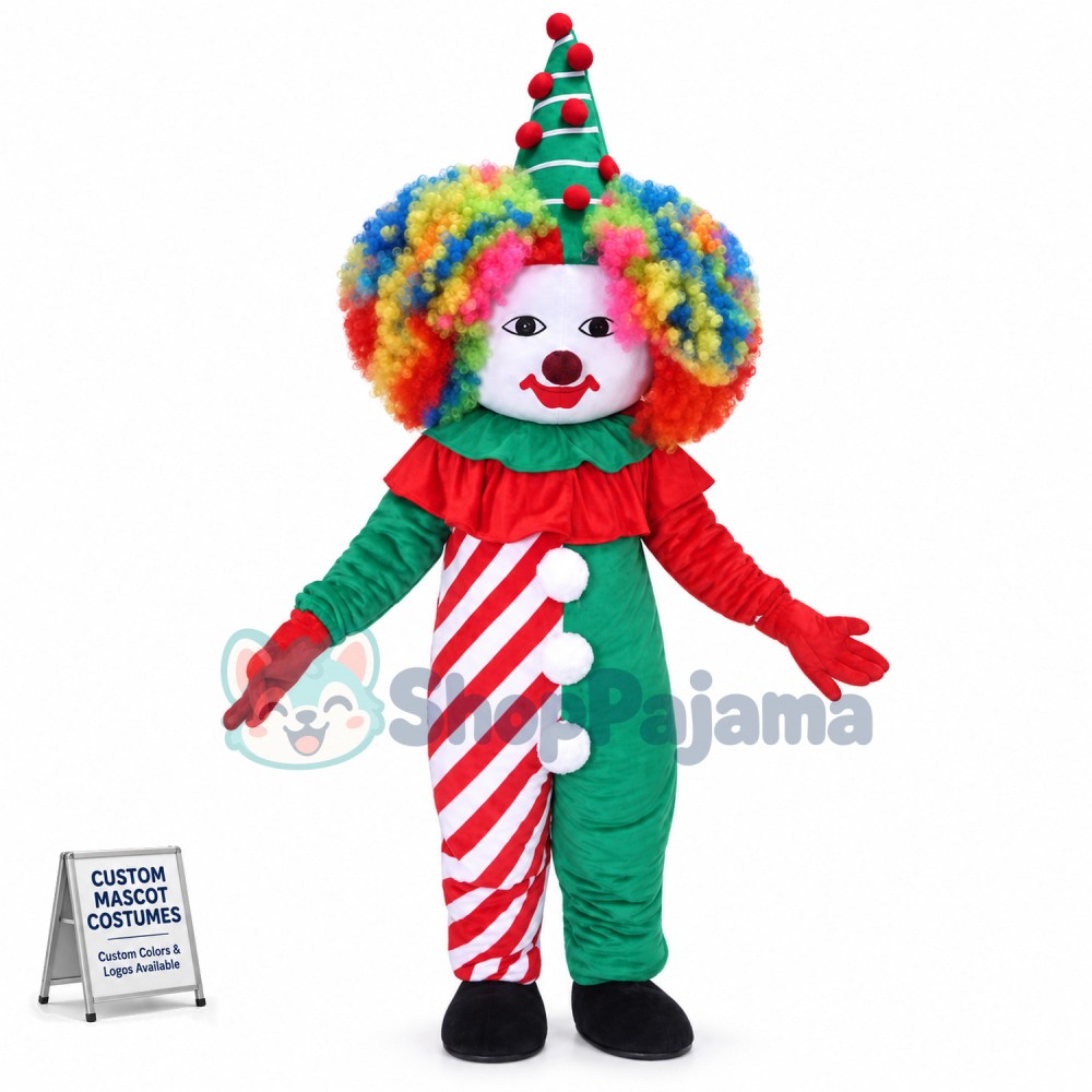Christmas Clown With Colorful Hair Mascot Costume
