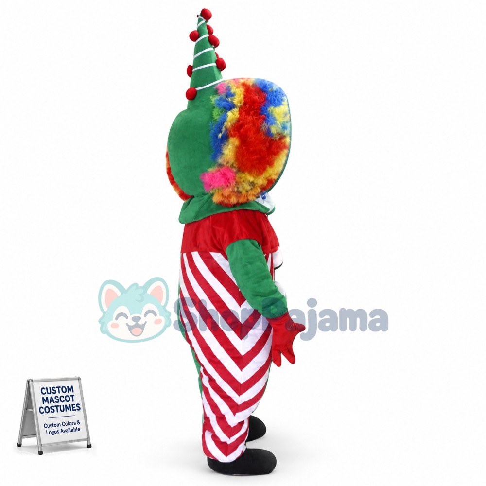 Christmas Clown With Colorful Hair Mascot Costume