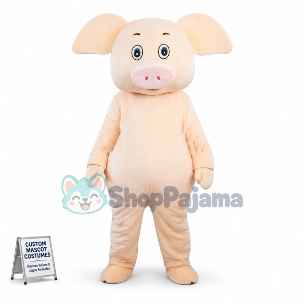 Cartoon Beige Pig Mascot Costume