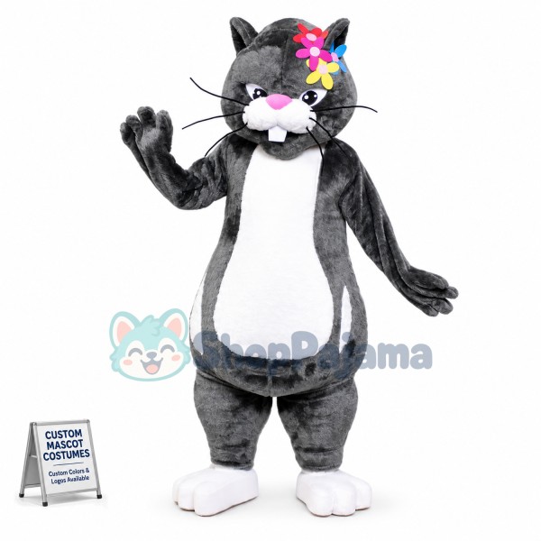 Buck Teeth Black Cat Mascot Costume