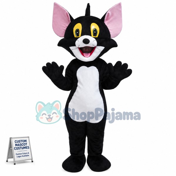 Cheerful Black Tom Cat Mascot Costume