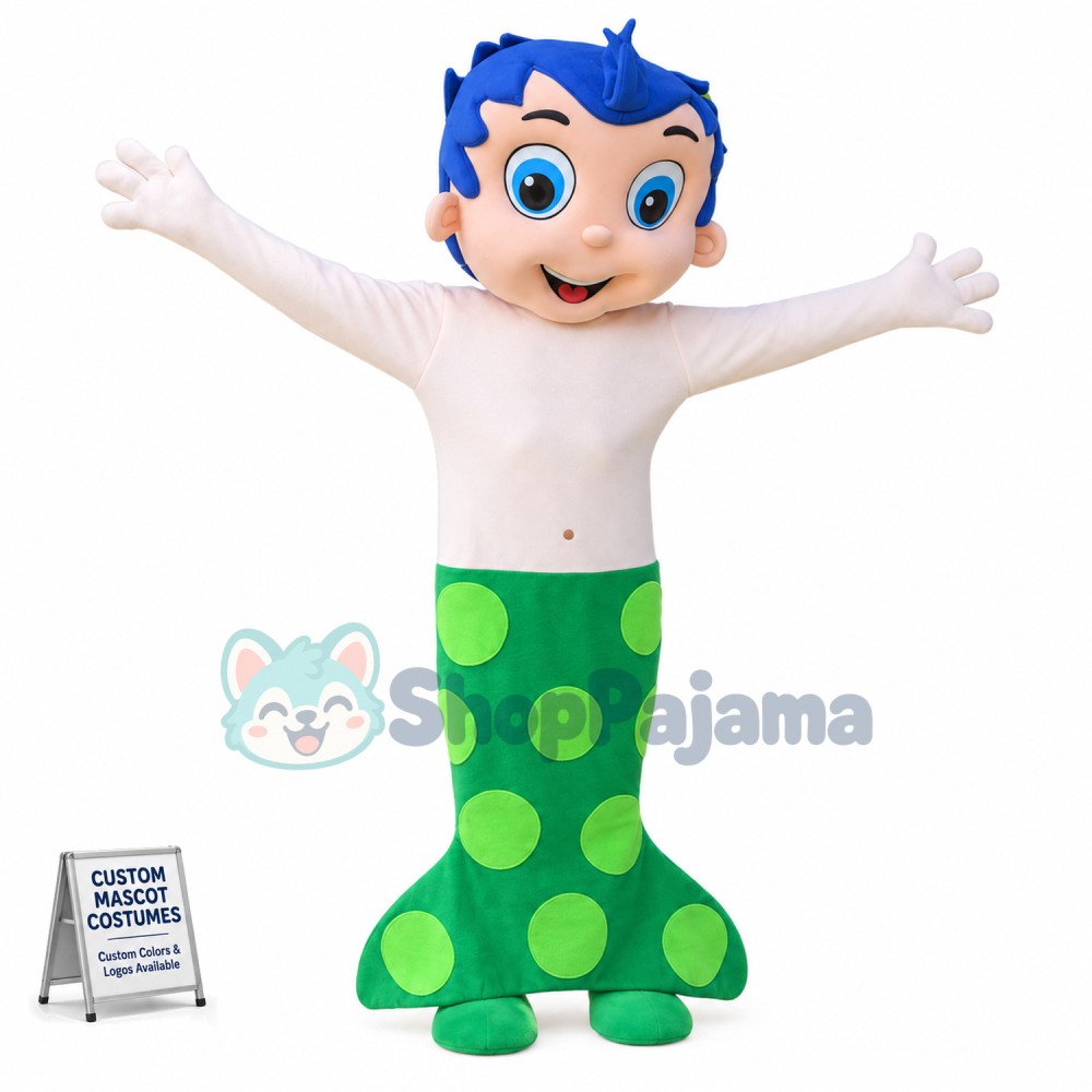 The Blue-haired Mermaid Prince Mascot Costume