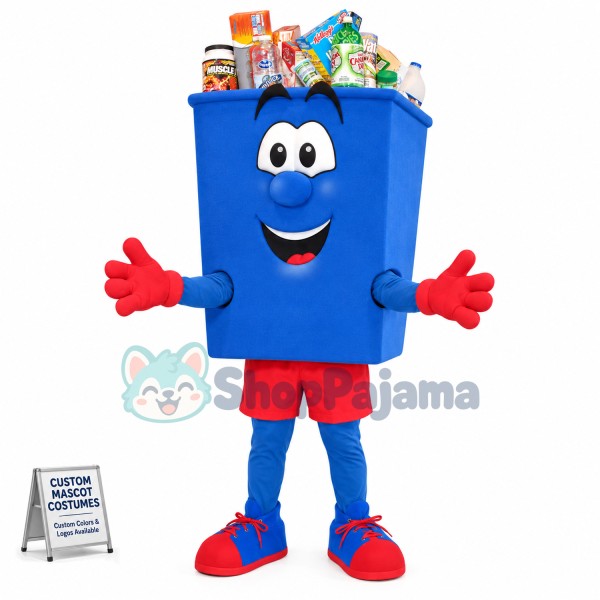 Full Blue Trash Can Mascot Costume